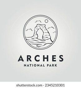 Circle Emblem of Arches National Park Logo Line Art, Design Vector of American Heritage