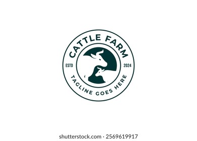 Circle emblem cattle animal farm logo design template vector illustration