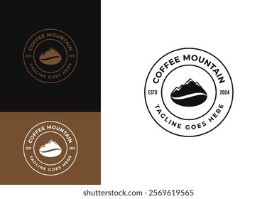 Circle emblem coffee bean with mountain logo design template vector illustration