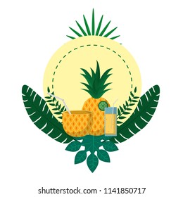 circle emblem with delicious pineapple fruit