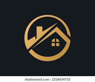 Circle Emblem Golden House stock illustration