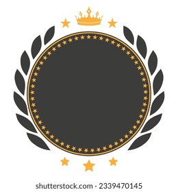 Ilustración del emblema circular con la hoja de laurel y la corona sobre fondo blanco