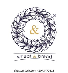 Emblema circular hecho de orejas de trigo en bucle. Ilustración grabada con vintage vectorial a mano. Para una cervecería de producción de cerveza o whisky, panadería o diseño de aceite.