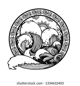 Circle emblem with storm sea. Waves, the ocean.