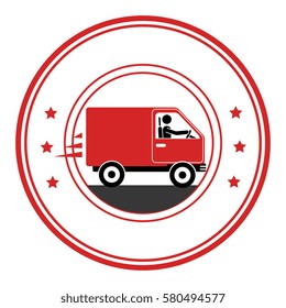 circle emblem of truck with wagon