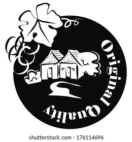 circle emblem - vintage ,wine cellars, black and white vector conceptual icon