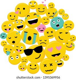 Circle Of Emojis Showing different emotions-Vector illustration