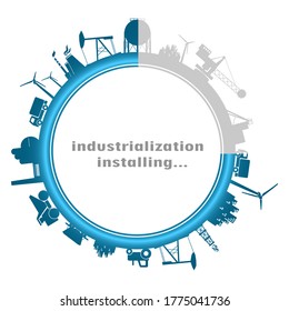 Circle with energy and mining relative silhouettes. Objects located around the circle. Progress or loading bar