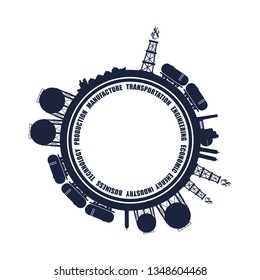Circle with energy relative silhouettes. Design set of natural gas industry. Objects located around the circle. Industrial design tags cloud