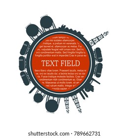 Circle with energy relative silhouettes. Objects located around the manometer circle. Field for text. Modern brochure, report or leaflet design template.