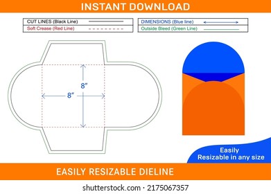 Circle envelope die cut template and 3D envelope