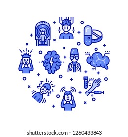 Circle epilepsy concept. Line icons, Vector illustration