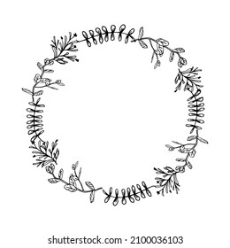 Círculo eucalipto flor. Marco blanco y negro para la invitación o la tarjeta