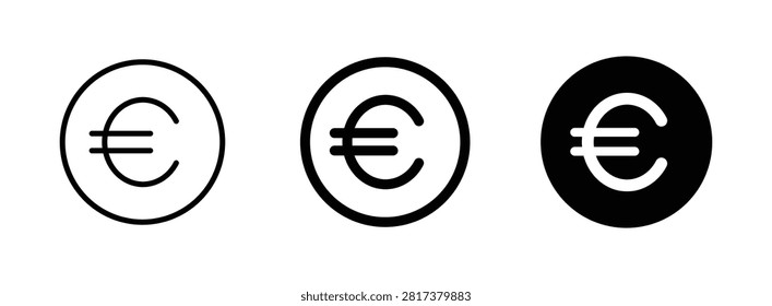 Circle Euro Symbol Vector Set, EUR European Currency Money Icon Collection