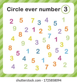 Círculo cada número 3. Ejercicios para niños. Hoja de trabajo para jardines de infancia y preescolar. Números de cuenta de entrenamiento. Ilustración del vector