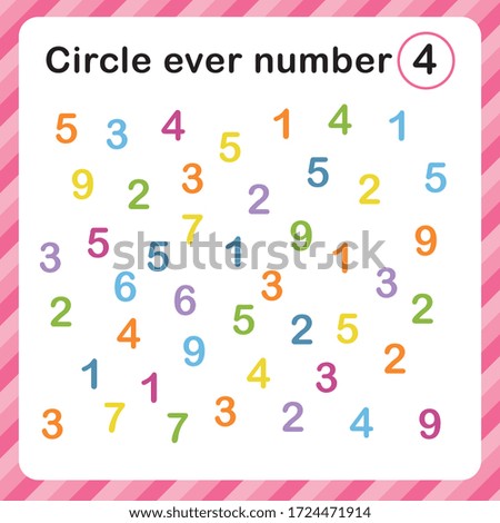 Circle every number 4. Exercises for children. Worksheet for kindergarten and preschool. Trainingcount numbers. Vector illustration