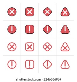 circle exclamation mark. Vector isolated element. Red circle, square, triangle symbol.