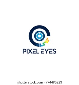 Circle Eyes with pixel art Illustration template. Circle Abstract icon template.