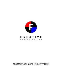 circle F logotype in red, black and blue colors design concept