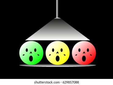 circle face Cartoon icos Shocked when Lamp shines in vector.