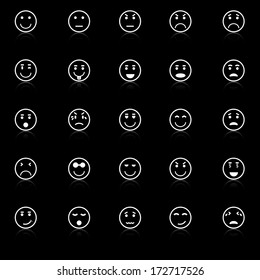 Circle face icons with reflect on black background, stock vector