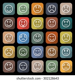 Circle face line flat icons with long shadow, stock vector