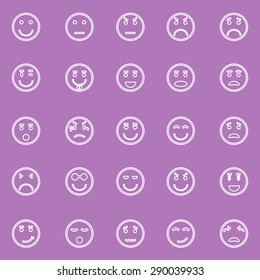 Circle face line icons on violet background, stock vector