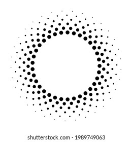 Circle fade dot. Effect halftone dots. Frame focus. Futuristic ring. Border radiant. Modern abstract circle patern. Semitone digital round. Circular radial boarder isolated on white background. Vector