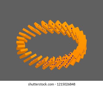 Circle of falling dominoes. Isolated on grey background. 3d Vector illustration. Isometric projection.