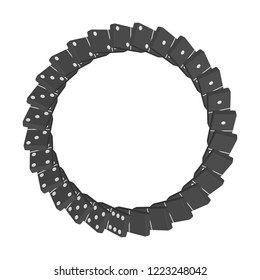 Circle of falling dominoes. Isolated on white background. 3d Vector illustration. Top view.