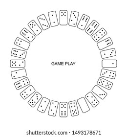 Circle of falling dominoes. Isolated on white background. Vector outline illustration. Top view. - Vector