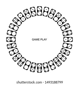 Circle of falling dominoes. Isolated on white background. Vector outline illustration. Top view. - Vector