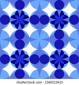 Circle Fantasia Seamless Pattern Vector EPS Illustration / Retro, Color Blue, Fabric, Background