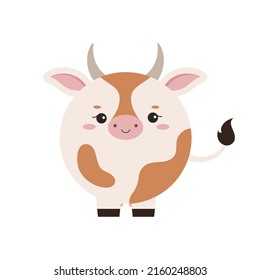 Circle farm cow animal face icon isolated on white background. Cute cartoon round shape kawaii bull avatar for kids character. Vector flat cattle clip art illustration mobile ui game application.