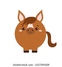 Circle farm horse animal face icon isolated on white background. Cute cartoon round shape kawaii pony avatar for kids character. Vector flat clip art illustration mobile ui game application.