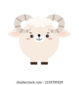 Circle farm ram animal face icon isolated on white background. Cute cartoon round shape kawaii sheep avatar for kids character. Vector flat aries clip art illustration mobile ui game application.