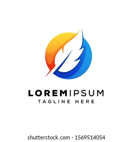 circle feather logo design premium vector, circle leaf logo