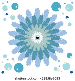 plumas de círculo con fondo azul y blanco