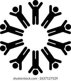 Circle of Figures Raising Their Hands