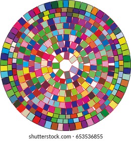 A circle filled with geometric shapes, mosaic effect, brilliance and cut of the gemstone. Vector illustration