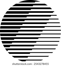 A circle filled with horizontal black stripes that have irregular, stepped breaks creating a dynamic pattern against a white background. Vector outline icon.