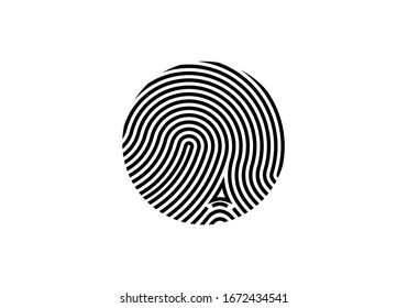 Circle Fingerprint Icon Design For App.  Digital Touch Scan Identification Or Electronic Sensor Authentication. 
Finger Print Flat Scan.  Biometric Security System Concept With Fingerprint.