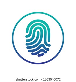 Circle Fingerprint Icon Design For App. Digital Touch Scan Identification Or Electronic Sensor Authentication. Finger Print Flat Scan. Biometric Security System Concept With Fingerprint.