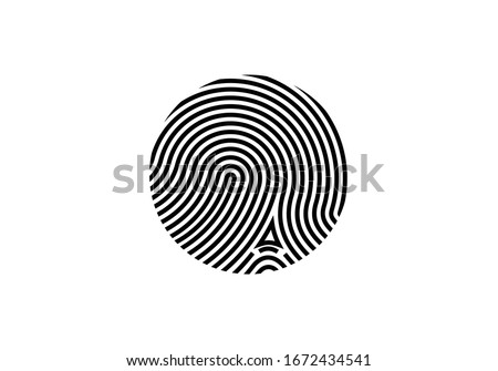 Circle fingerprint icon design for app.  Digital touch scan identification or electronic sensor authentication. 
Finger print flat scan.  Biometric security system concept with fingerprint.