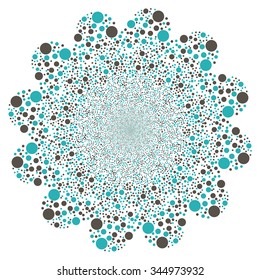 Circle Fireworks Flower vector illustration. Style is grey and cyan bicolor flat circles, white background.