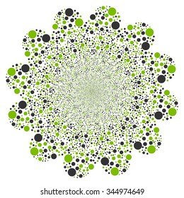 Circle Fireworks Flower vector illustration. Style is eco green and gray bicolor flat circles, white background.