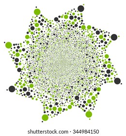 Circle Fireworks Flower vector illustration. Style is eco green and gray bicolor flat balls, white background.