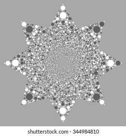 Circle Fireworks Flower vector illustration. Style is dark gray and white bicolor flat bubbles, silver background.
