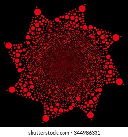 Circle Fireworks Flower vector illustration. Style is red flat bubbles, black background.