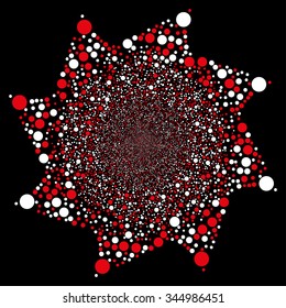 Circle Fireworks Flower vector illustration. Style is red and white bicolor flat balls, black background.